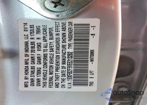 2014 Honda Civic Lx from USA, damaged, VIN 19XFB2F56EE213262